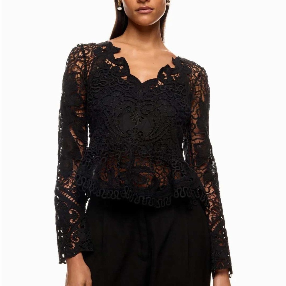 Sea New York Gianna Lace Top Black Eyelet Blouse Long Sleeve Women Sz 10 - Picture 1 of 12